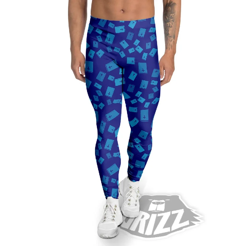 Holy Bible Blue Print Pattern Men's Leggings