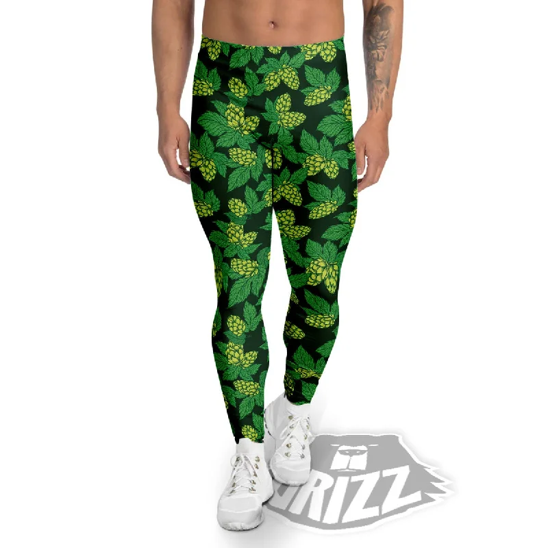 Super Bargain Hop Cone Green Print Pattern Men's Leggings
