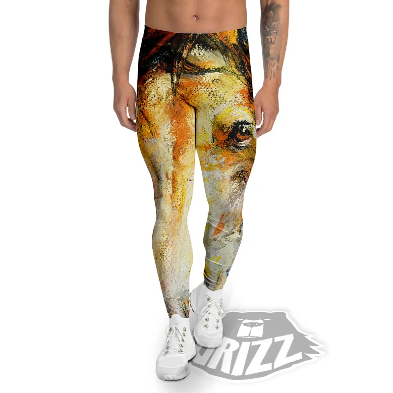 Horse Painting Colorful Print Men's Leggings