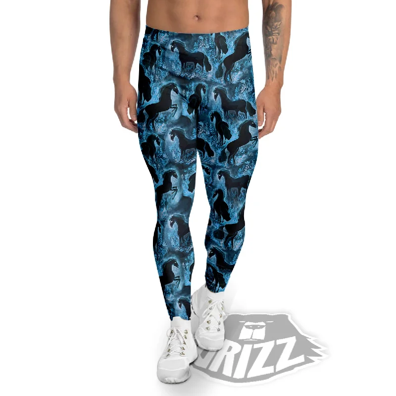 Take Advantage Horse Painting Dark Blue Print Men's Leggings