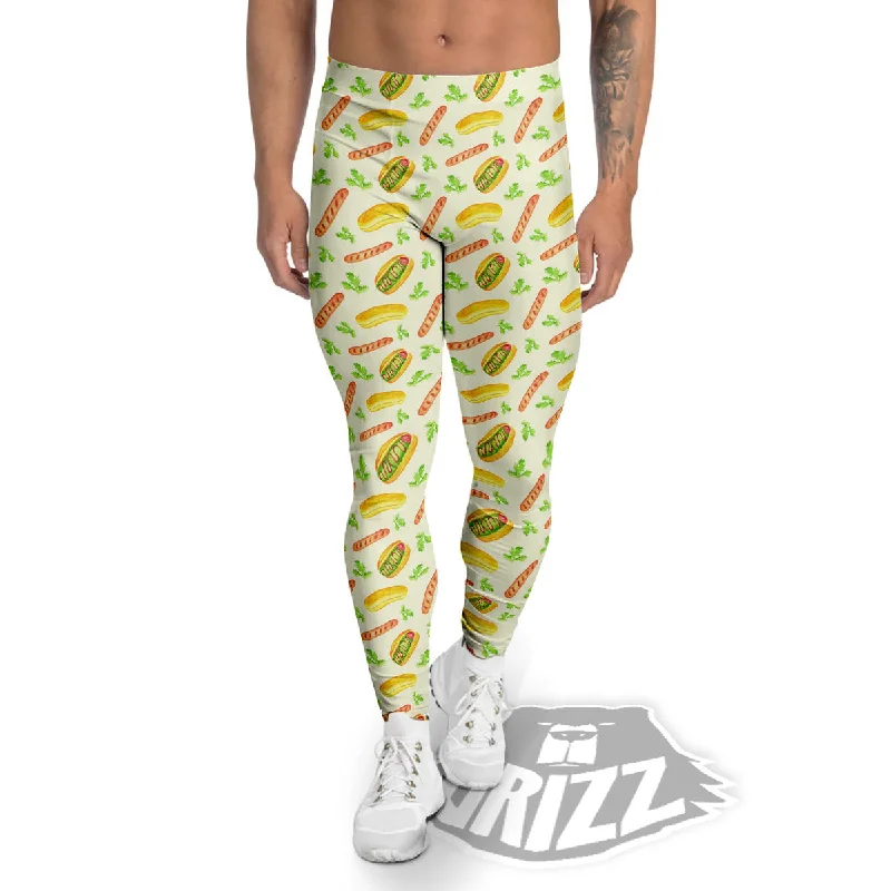 Overstock Hot Dog Drawing Print Pattern Men's Leggings