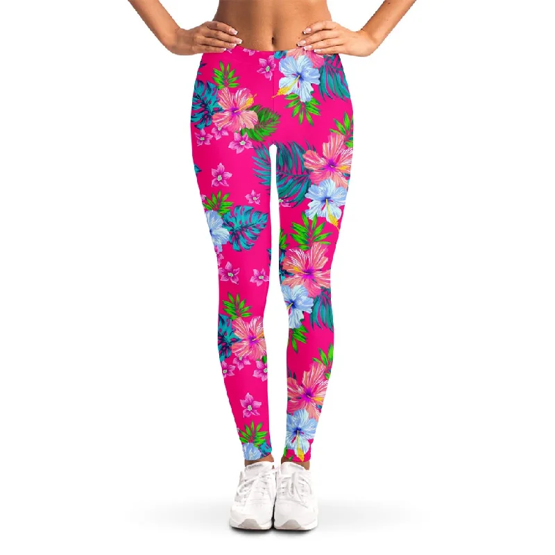 Referral Discount Hot Pink Aloha Hibiscus Pattern Print Women's Leggings
