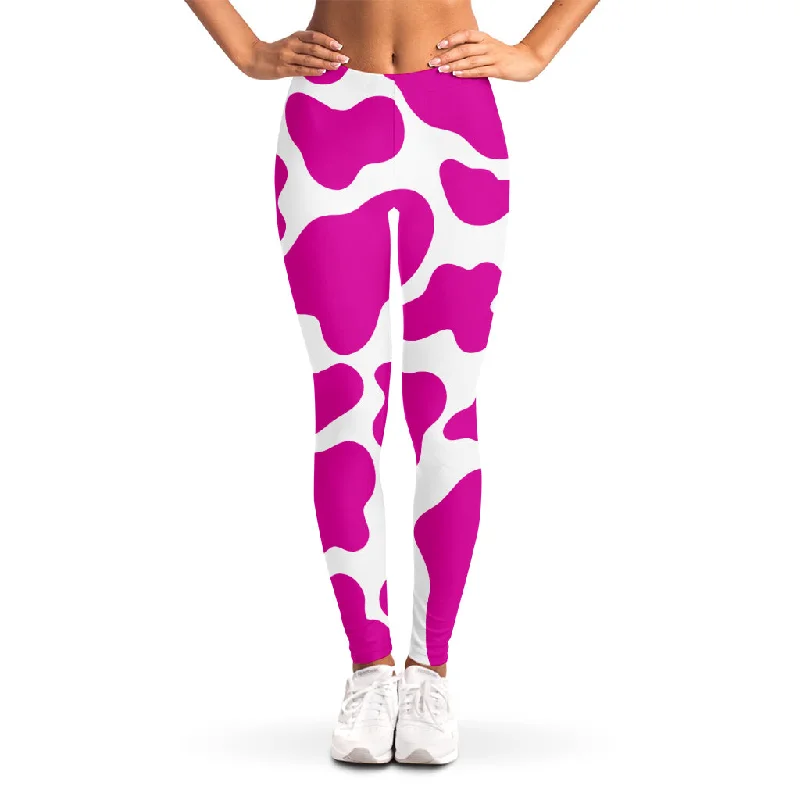 Fantastic Offers Hot Pink And White Cow Print Women's Leggings