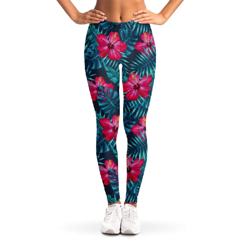 Grand Opening Sale Hot Pink Hibiscus Tropical Pattern Print Women's Leggings