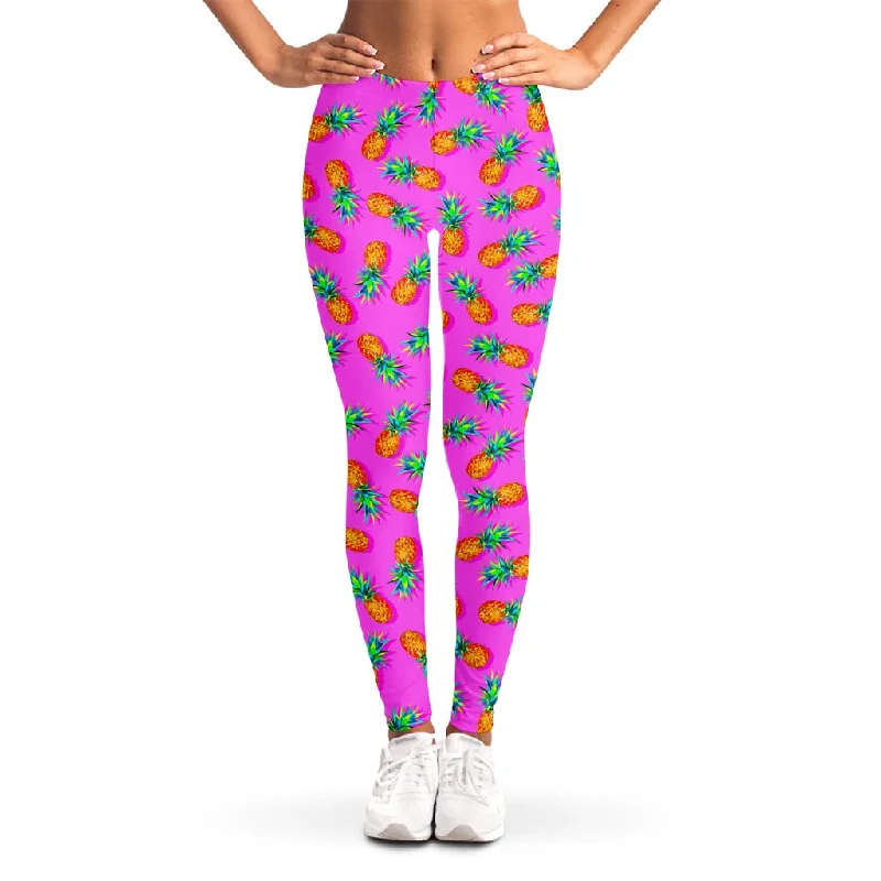 Weekend Flash Sale Hot Pink Pineapple Pattern Print Women's Leggings