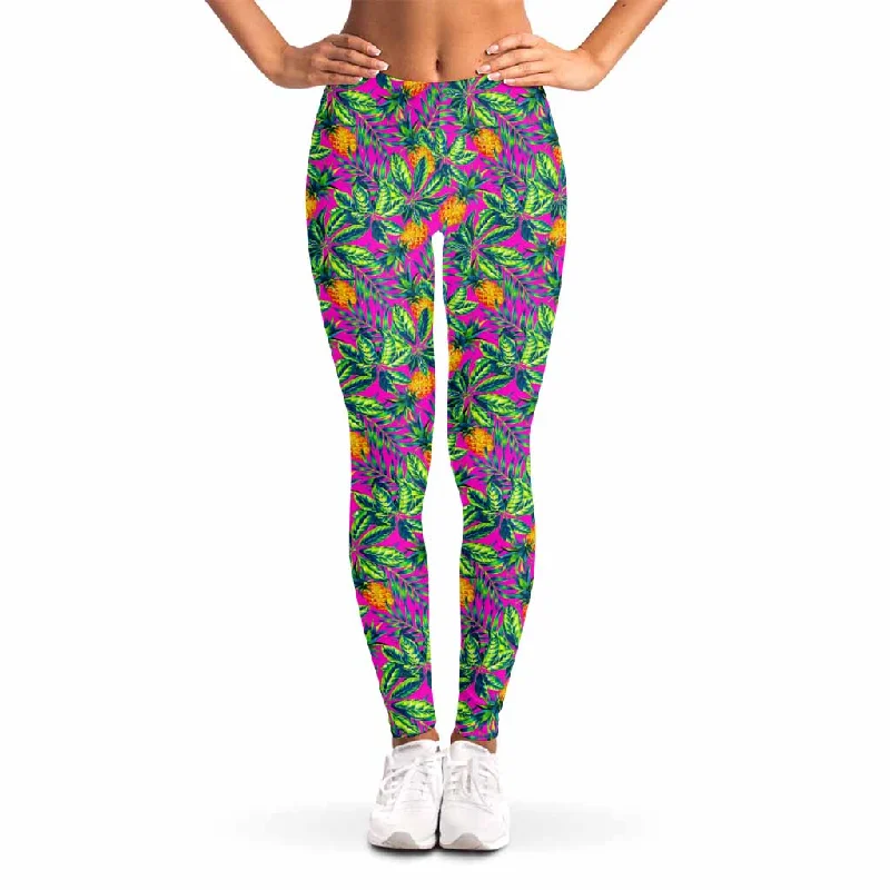 Act Now Hot Purple Pineapple Pattern Print Women's Leggings