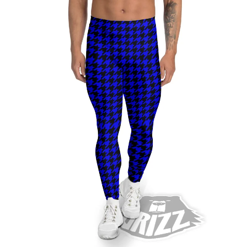 Houndstooth Black And Blue Print Pattern Men's Leggings