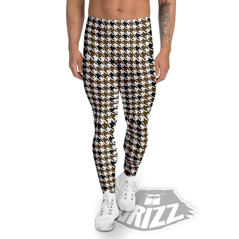 Houndstooth Black And Brown Print Men's Leggings