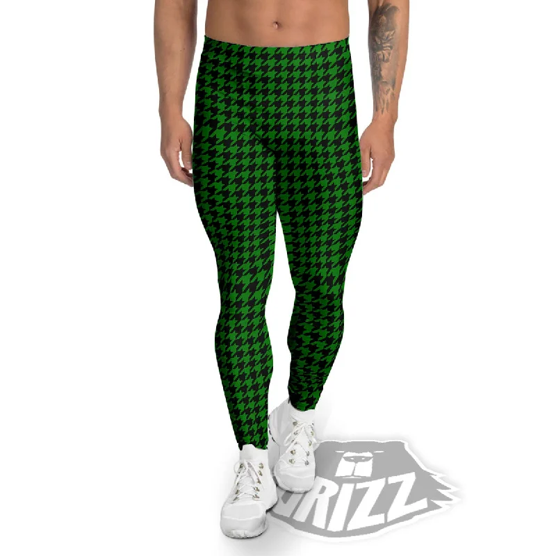 New Deals Houndstooth Deep Green Print Pattern Men's Leggings