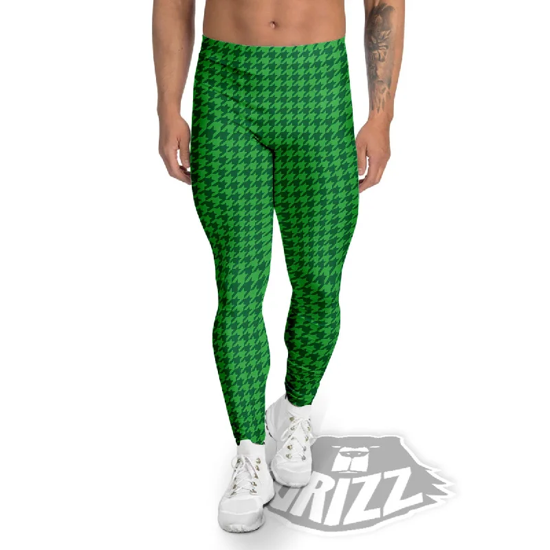 Huge Discounts Houndstooth Green Print Pattern Men's Leggings