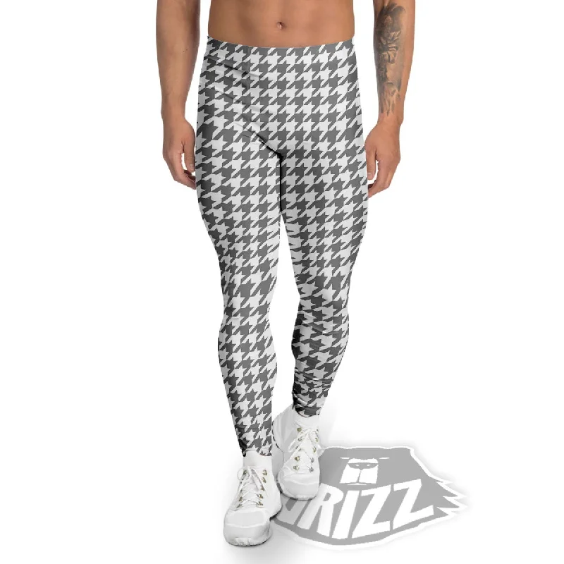 Final Clearance Houndstooth Grey Print Pattern Men's Leggings