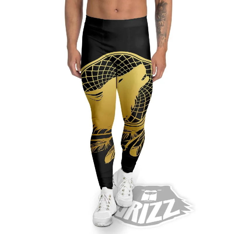 Don't Wait Howling Wolf Golden Bohemian Print Men's Leggings