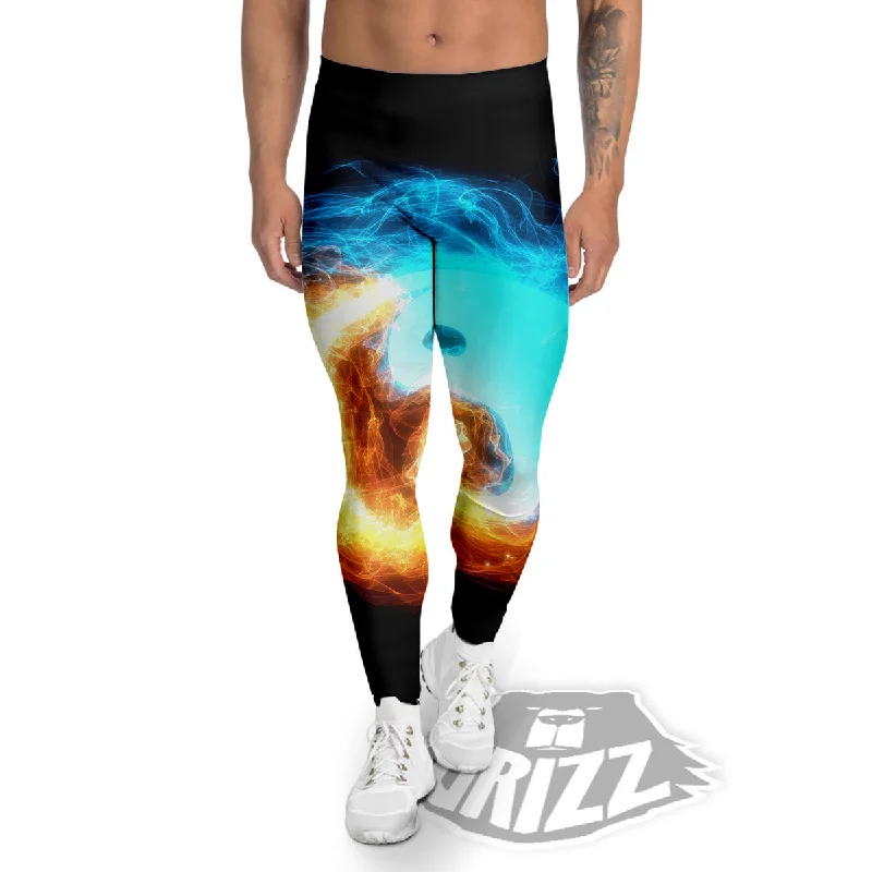 Deal Mania Ice And Fire Sparkle Yin Yang Print Men's Leggings