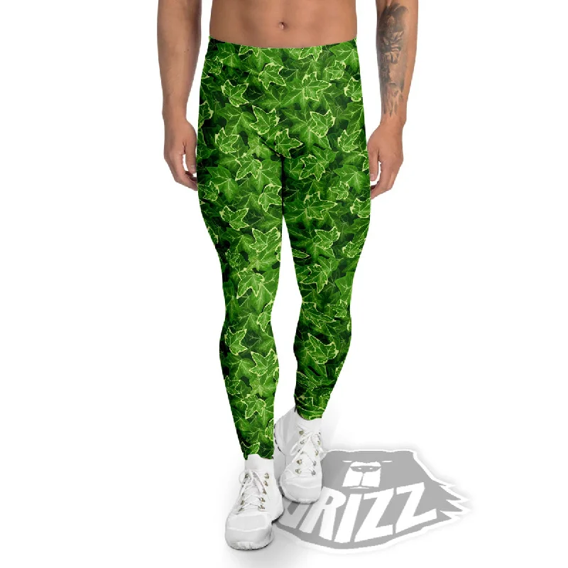 Deal Zone Ivy Leaf Green Print Pattern Men's Leggings