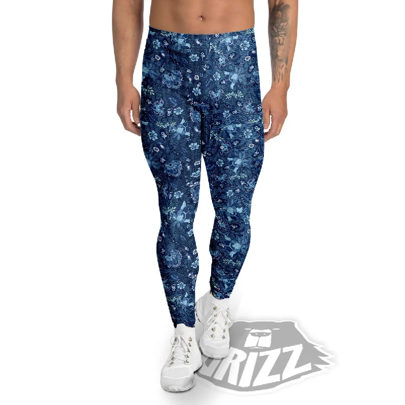 Year-End Sale Jeans Floral Denim Print Pattern Men's Leggings