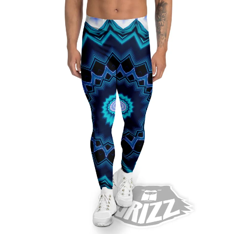 Kaleidoscope Blue Crystal Print Men's Leggings