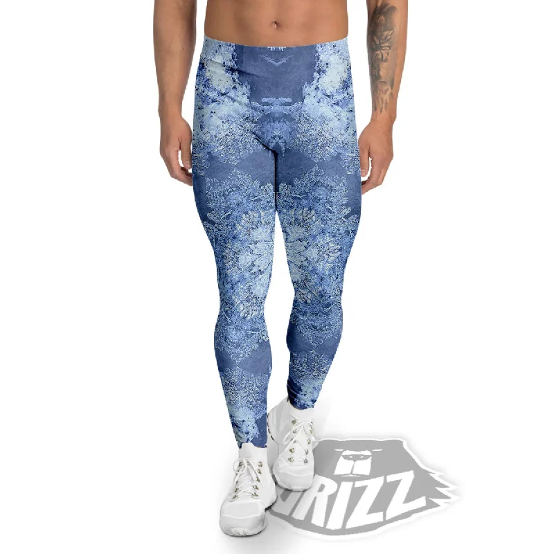 Kaleidoscope Blue Snowflake Print Men's Leggings