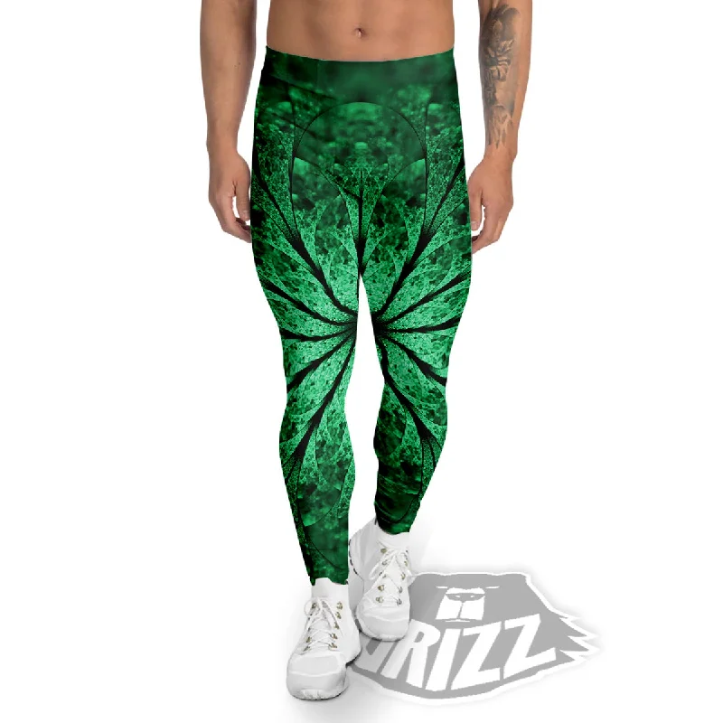 Mega Sale Kaleidoscope Dark Green Print Men's Leggings