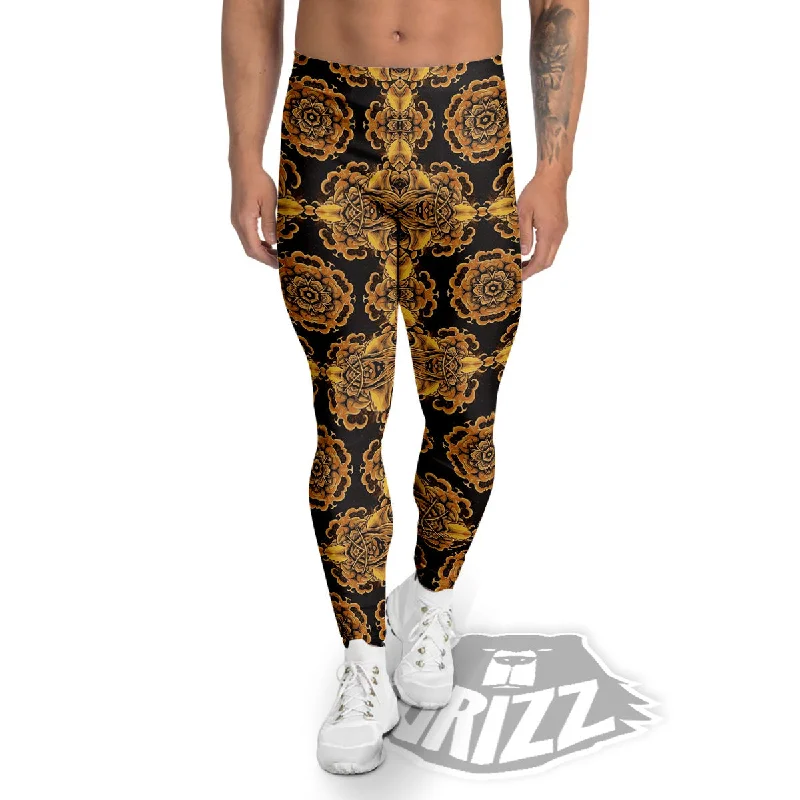 Early Bird Discount Kaleidoscope Gold Print Men's Leggings