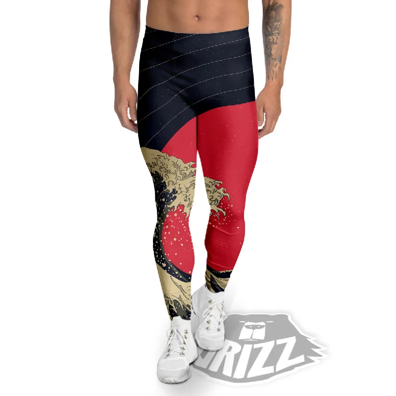 Today Only Kanagawa Wave Golden Print Men's Leggings