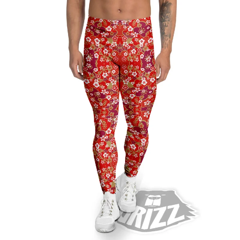 Weekend Deal Kimono Flower Print Pattern Men's Leggings