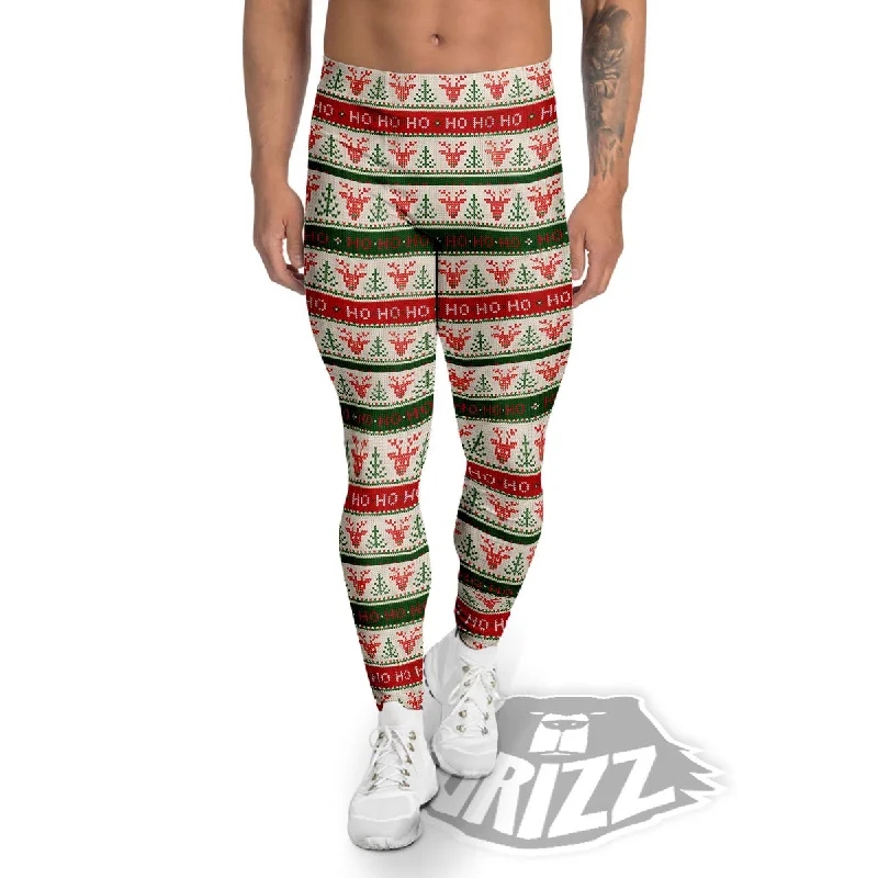 Knitted Christmas Print Pattern Men's Leggings