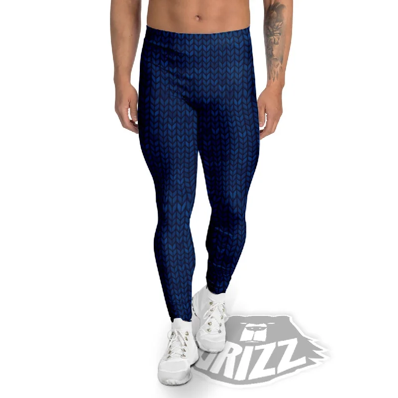 Sale Event Knitted Deep Blue Print Pattern Men's Leggings