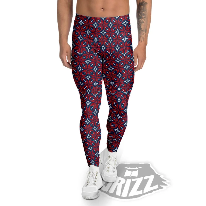 Special Discount Knitted Flower Print Pattern Men's Leggings