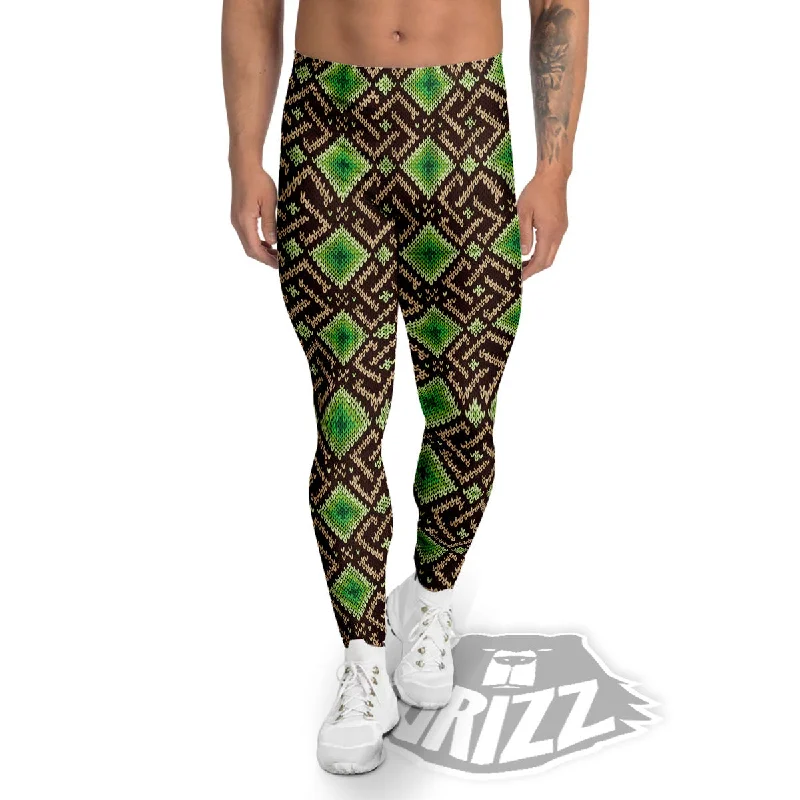 Price Reduction Knitted Geometric Print Pattern Men's Leggings