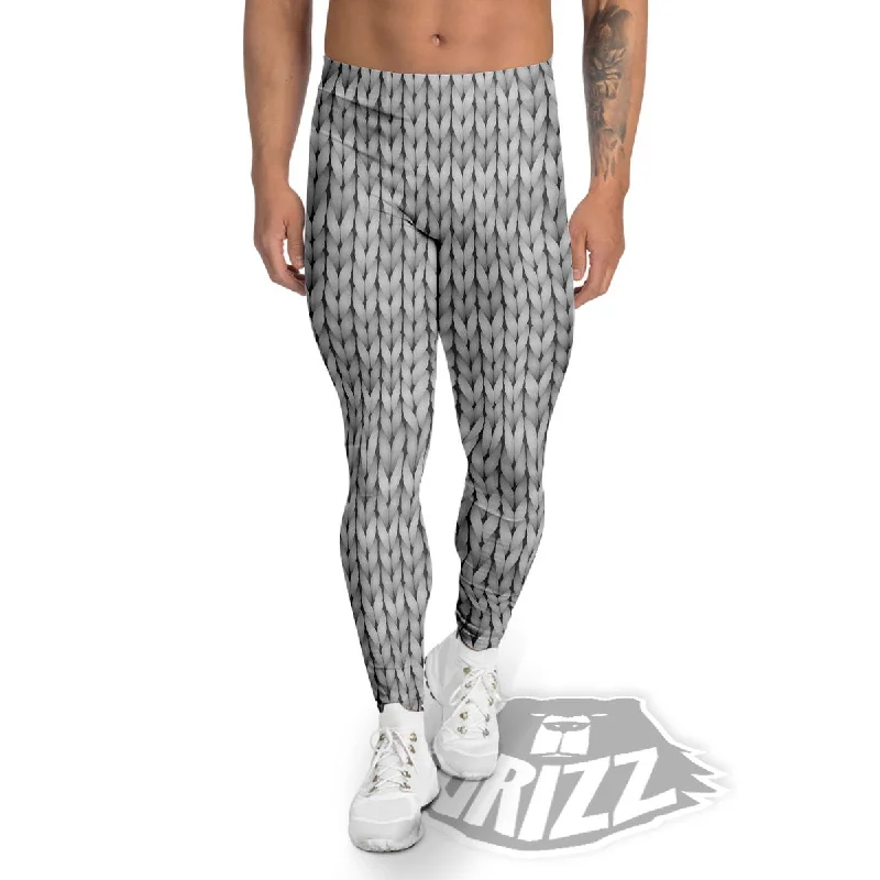 New Arrival Knitted Grey Print Pattern Men's Leggings
