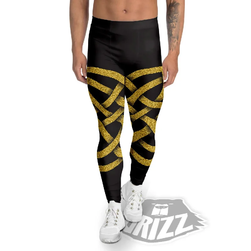 Value Deals Knot Symbol Gold Celtic Print Men's Leggings