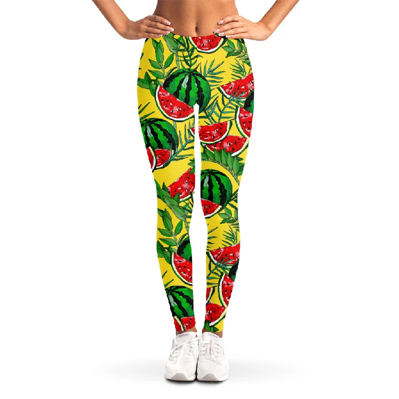 Doorbuster Deal Leaf Watermelon Pieces Pattern Print Women's Leggings