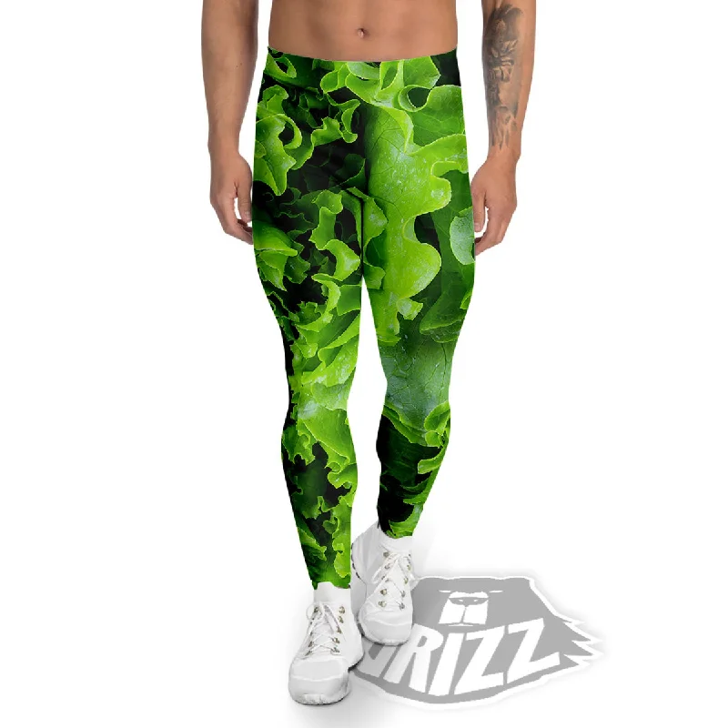 Daily Deals Lettuce Green Leaves Print Men's Leggings