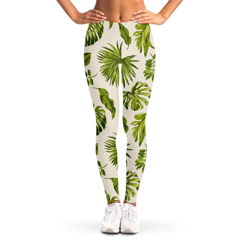 Members Only Light Tropical Leaf Pattern Print Women's Leggings