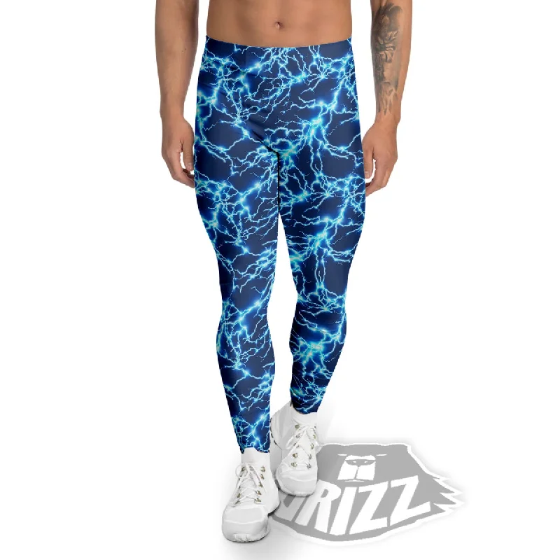 Lightning Blue Electric Print Men's Leggings