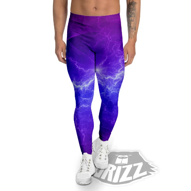 Lightning Purple And Blue Print Men's Leggings