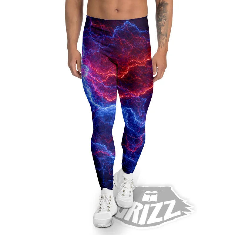 Lightning Red And Blue Print Men's Leggings