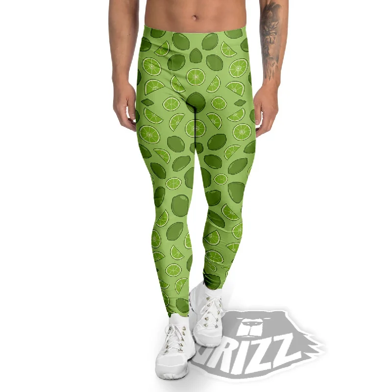 Huge Savings Lime Green Print Pattern Men's Leggings