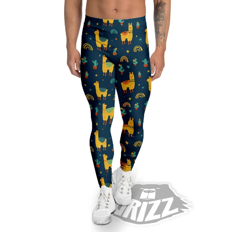 Llama And Cute Cactus Print Pattern Men's Leggings