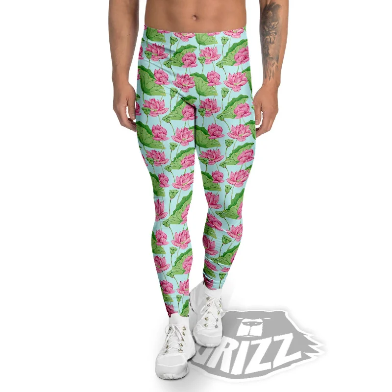 Big Savings Lotus Leaf And Flower On The Water Print Pattern Men's Leggings