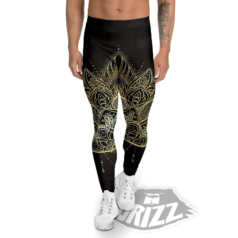 Unmissable Offer Lotus Spiritual Golden Print Men's Leggings