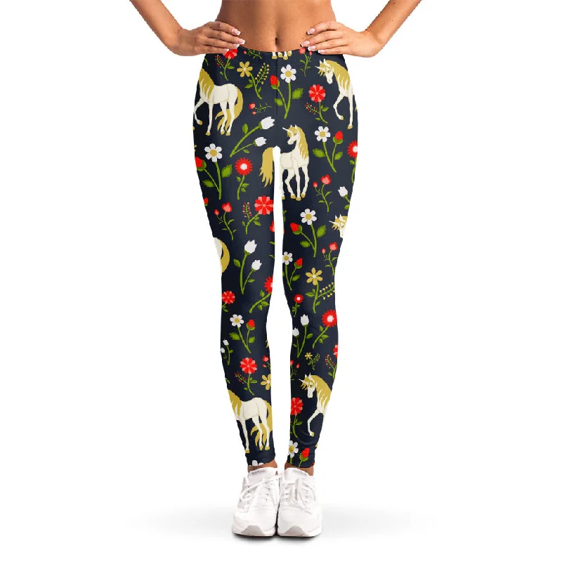 Weekend Deal Magic Floral Unicorn Pattern Print Women's Leggings