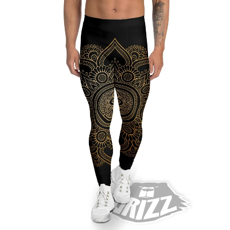 Quick Sale Mandala Black And Gold Print Men's Leggings