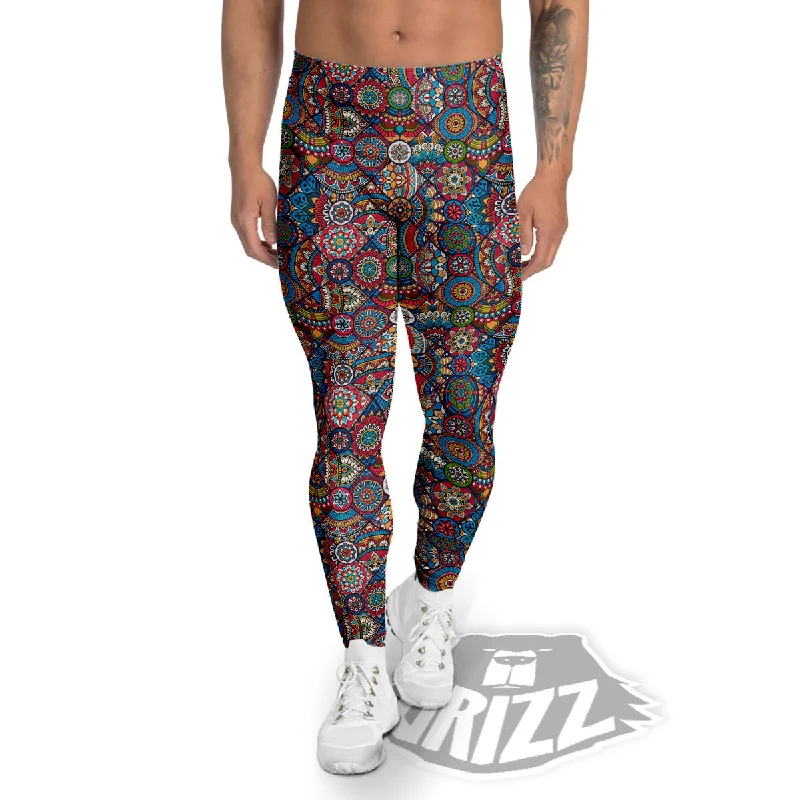 Mandala Bohemian Colorful Print Pattern Men's Leggings