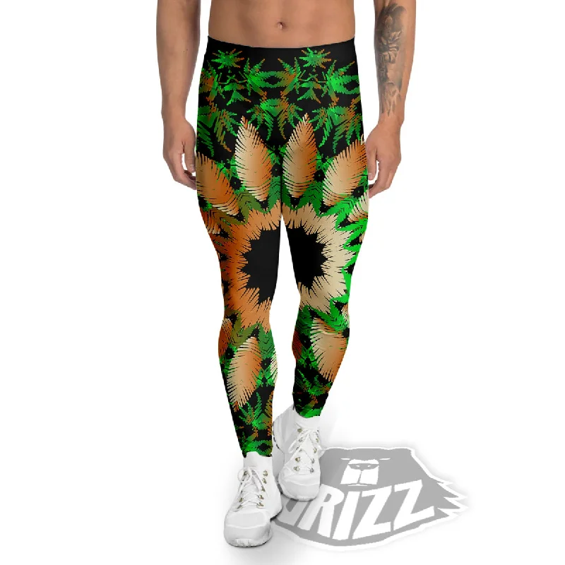 Mandala Cannabis Leaf Print Men's Leggings