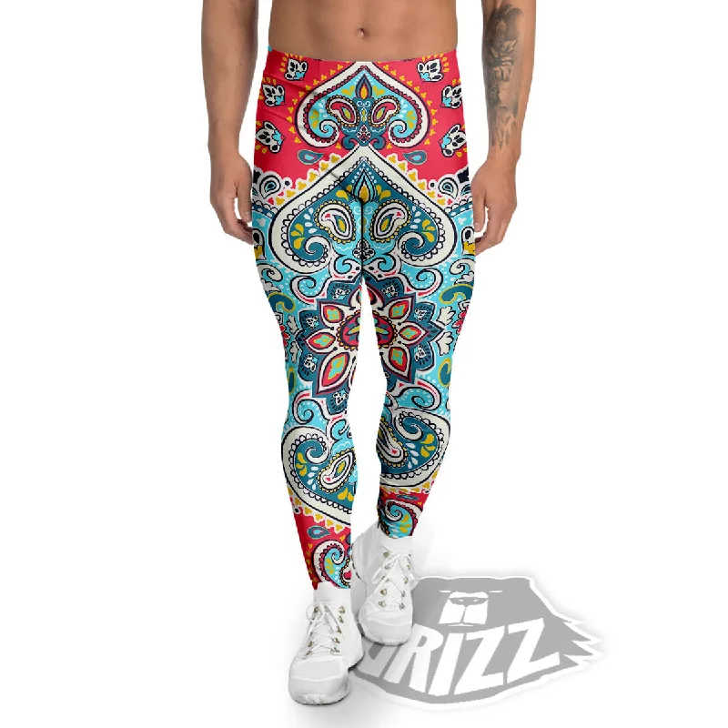 Mandala Floral Colorful Print Men's Leggings