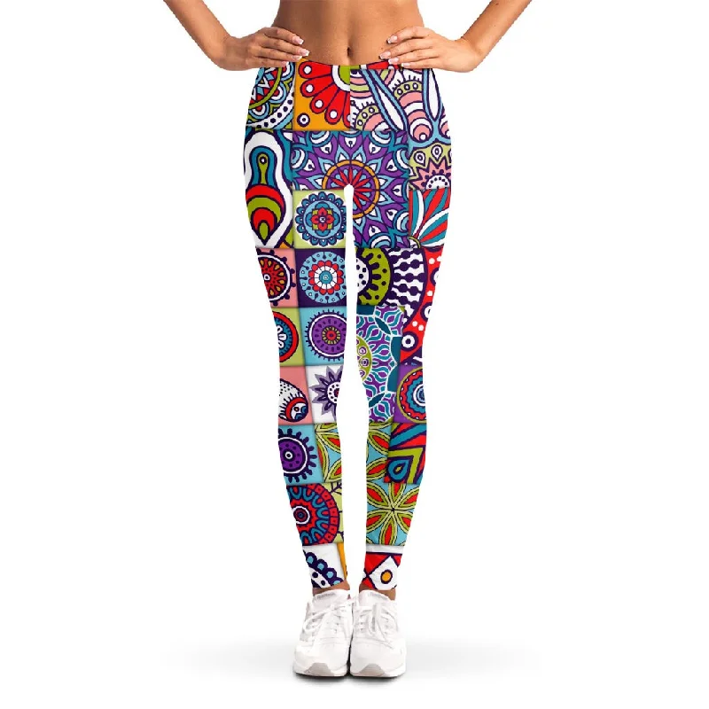 Super Deal Mandala Tile Bohemian Pattern Print Women's Leggings