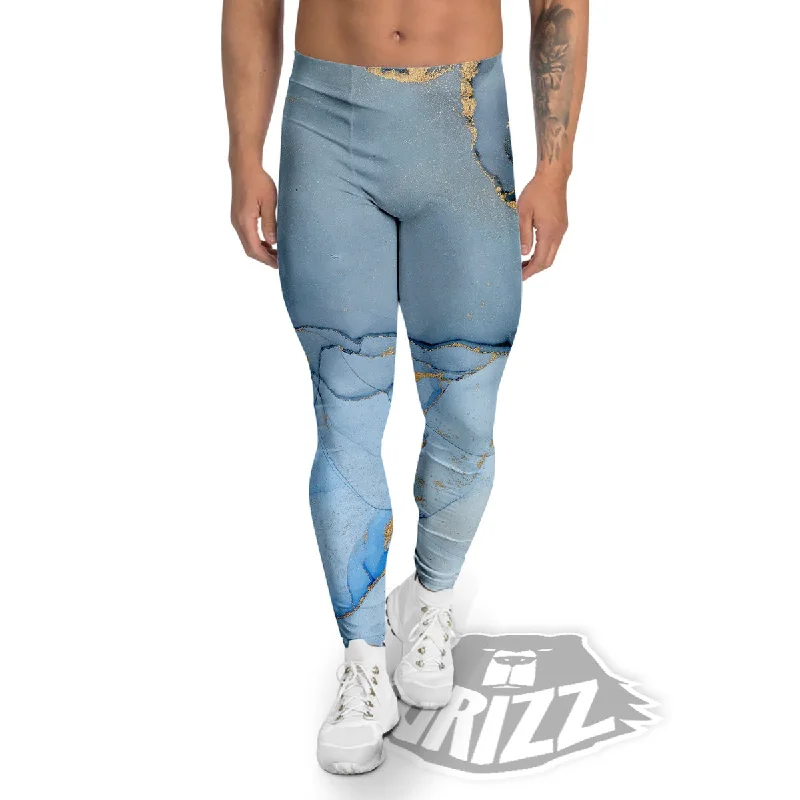 Marble Blue Print Men's Leggings