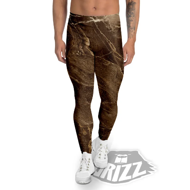 Marble Brown Print Men's Leggings