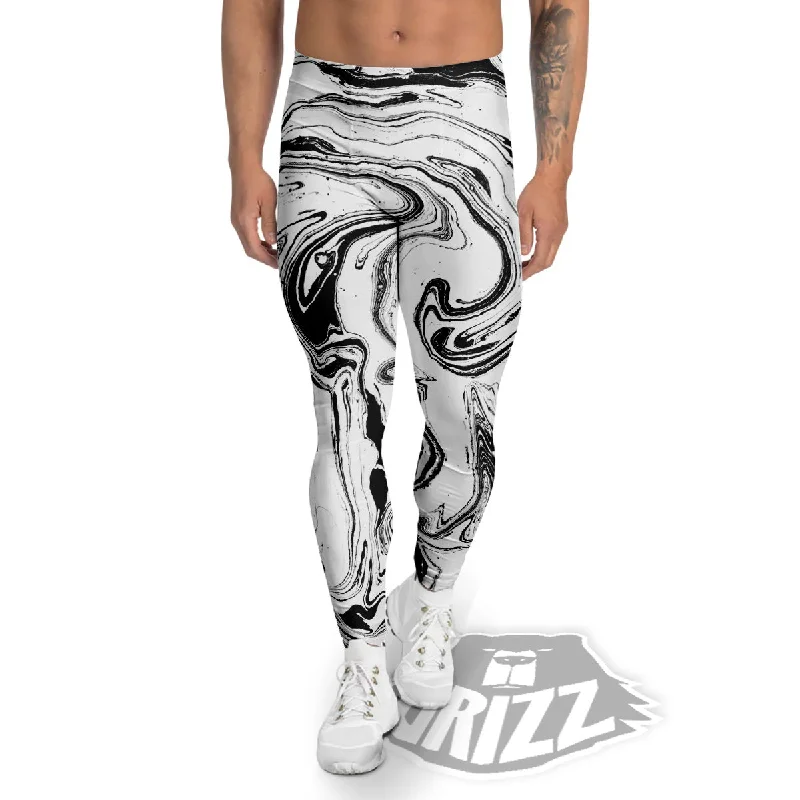 Marble Liquid Black White Print Men's Leggings